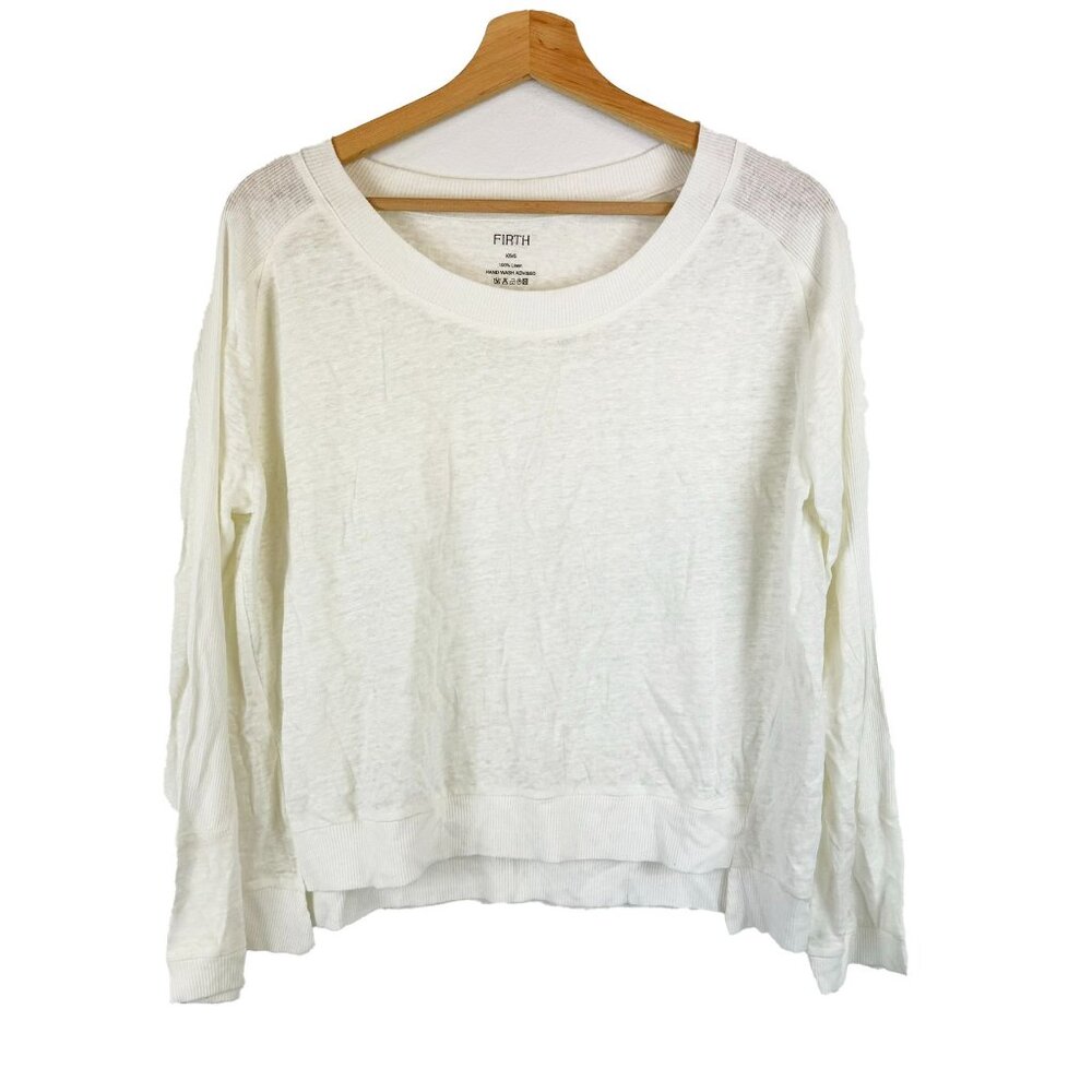Firth Linen Ivory White Long Sleeve Semi Sheer Oversized Crop Top XS S
